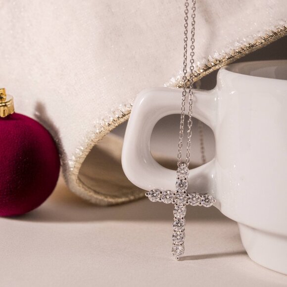 NWT Angelica Cross Necklace // Sterling Silver + 1ct Diamond - Picture 4 of 7